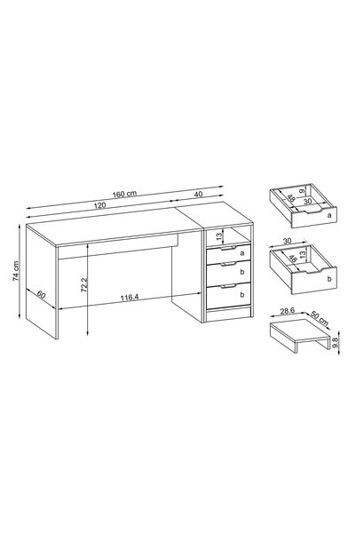 ROOMART Mode 3 Çekmeceli Kesonlu Çalışma Masası , Çalışma Ofis Masası , Bilgisayar Masası