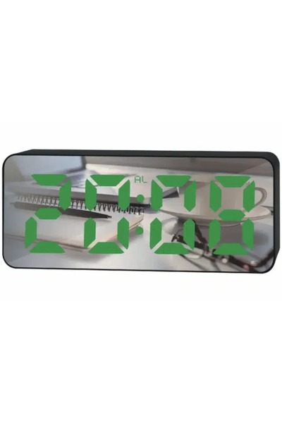 JRH Ceas multifunctional cu LED stil oglinda curbata, alarma digitala, afisaj...