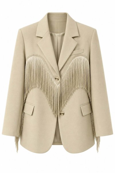 HAZELANNA Krem Püskül Detaylı Oversize Blazer Ceket