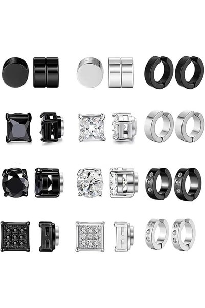 wisfunlly 12 Pairs Stainless Steel Magnetic Stud Earrings for Men Women, Non ...