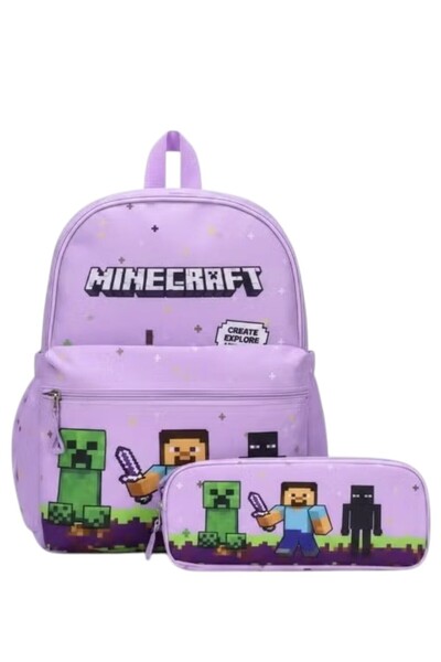 MINECRAFT مجموعة حقيبة ظهر مدرسية للأطفال مع حقيبة أقلام