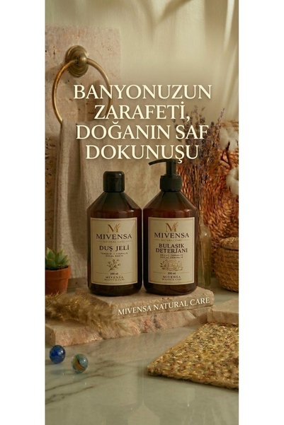 Amber Cam Görünümlü Plastik 2'li Duş Jeli-Bulaşık Deterjanı Boş Şişe Seti 500 Ml