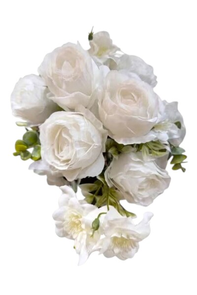 Toybox White Lifelike Artificial Roses Bouquet for Wedding & Home Decoration