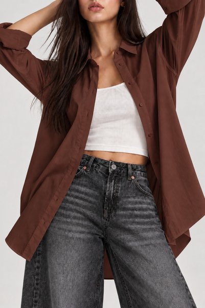 J&KSTORES Kadın Oversize Uzun Kollu Basic Gömlek