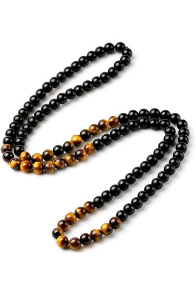 GENERAL Black Onyx Men's Tiger Eye Stone Bead Necklace Fashion Natural Stone ...