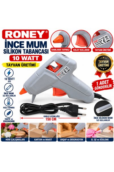 Roney İnce Mum Silikon Tabancası Hobyy Amaçlı Mini Silikon Tabanca 10 Watt Kablo Uzunluk 1.5 Metre