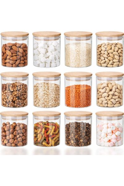 urevo Glass storage jar with airtight bamboo lid for flour, grains, sugar, te...