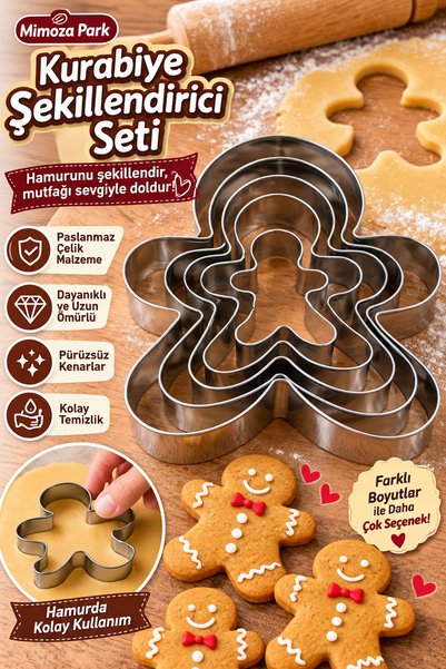 MİMOZA PARK 5-Piece Cookie Man Mold Set Cookie Man Mold-Cake Decorating Set