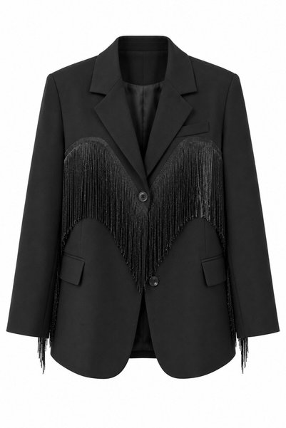 HAZELANNA Siyah Püskül Detaylı Oversize Blazer Ceket