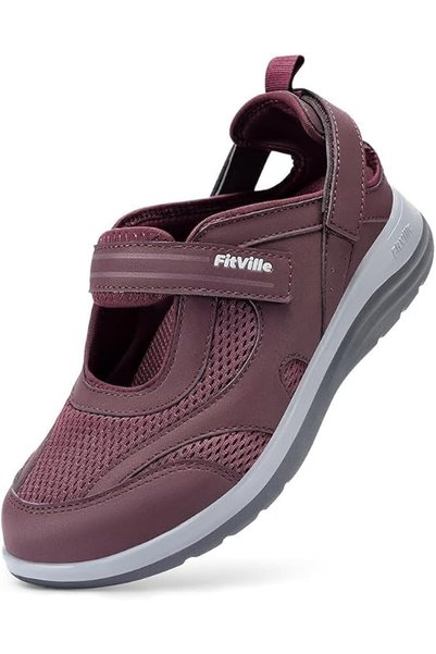 FitVille أحذية نسائية واسعة، صنادل نسائية، أحذية للمشي مع دعم للقوس، أحذية يو...