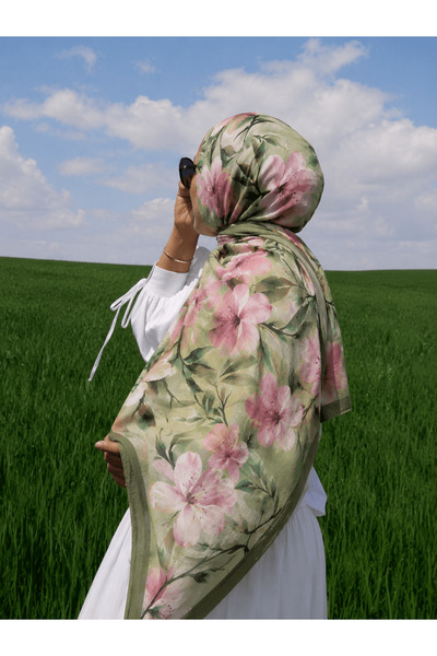 Hepsi Moda Modal Silk Japanese Rose Shawl - Green
