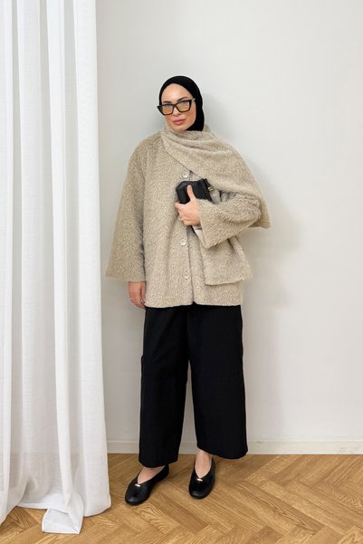Melike Tatar Şallı Düğmeli Hırka 4-62609
