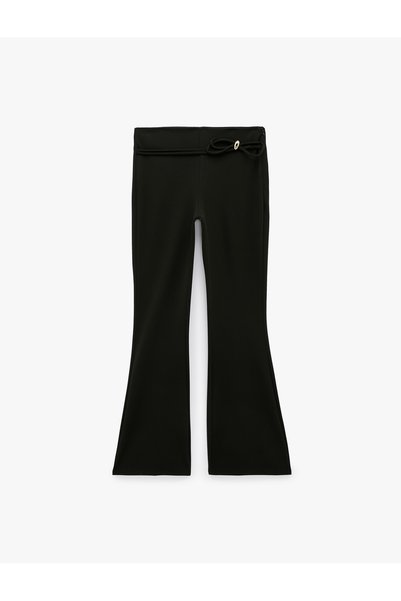 Koton Slim Fit Crepe Scuba Fabric Spanish Flare Pants with Lace-Up Metal Acce...
