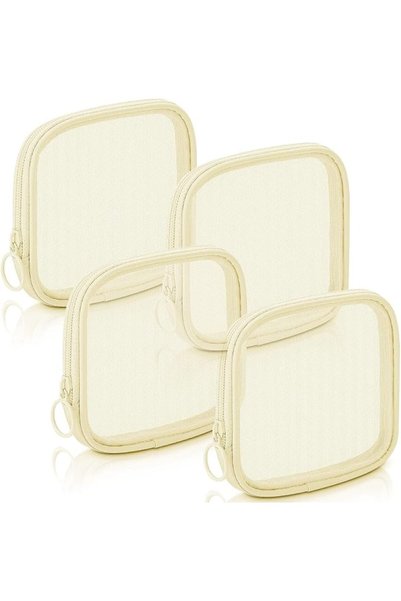 Yelajoy 4 PCS Mini Makeup Bags,Beige Mesh Cosmetic Travel Pouches
