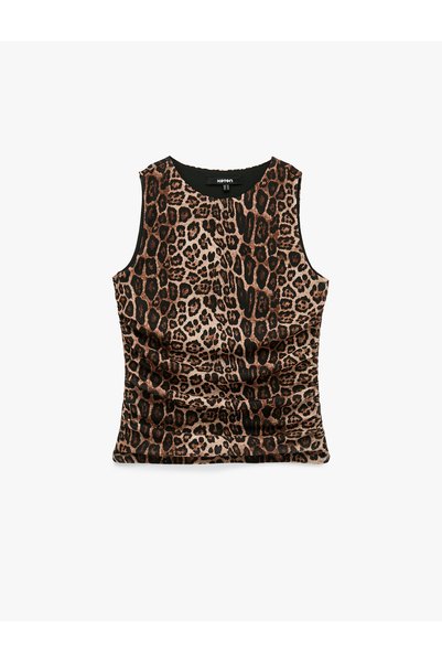 Koton Slim Fit Crew Neck Sleeveless Leopard Print Undershirt