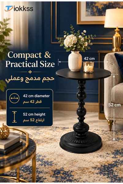 Tiokkss طاولة جانبية مستديرة بقطر 42 سم وارتفاع 52 سم، طاولة قهوة سوداء لغرفة...