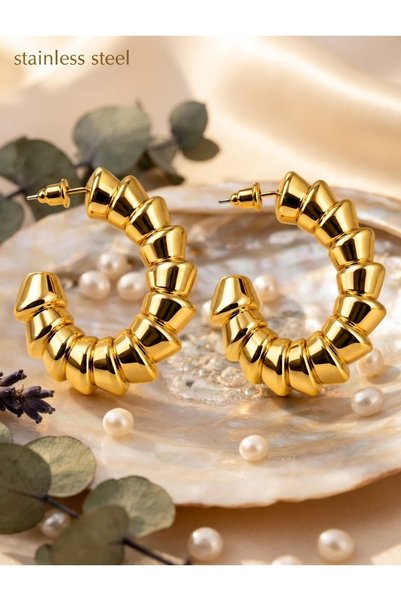 stainless steell Gold Color Croissant C Convex Steel Earrings