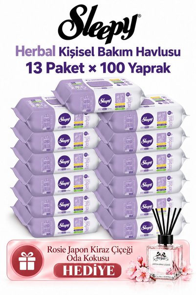 Sleepy Herbal Kişisel Bakım Havlusu 13 lü Mega Set 100 Yaprak - Rosie Oda Kokusu Hediyeli