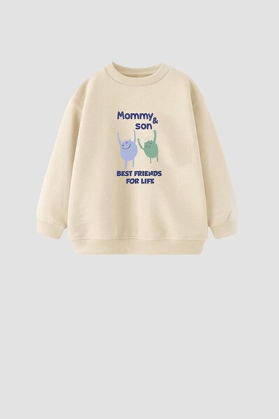 Monila Erkek Çocuk Pamuklu Bisiklet Yaka Slogan Baskılı Sweatshirt