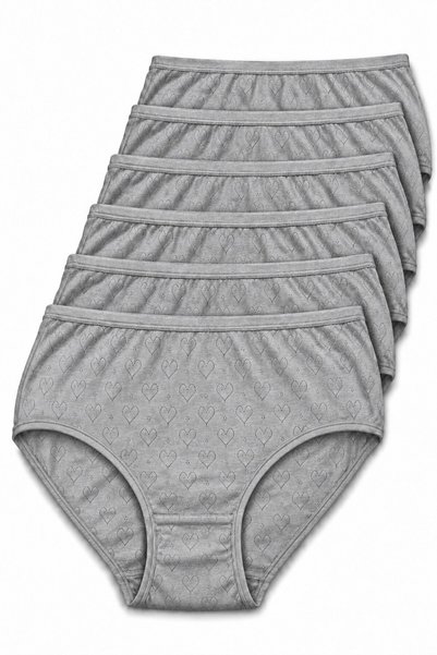 REN Women's 6-Pack Gray High Waist Bato Panties with Heart Pattern and Openwo...