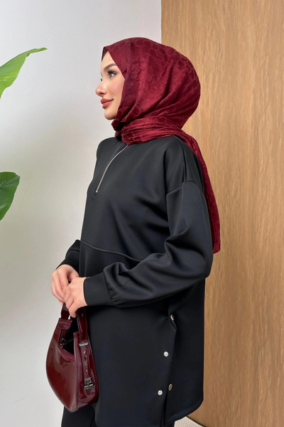 Mihran Butik Scubaflex Comfort Flexible Textured Zipper Detailed Women's Hijab Set