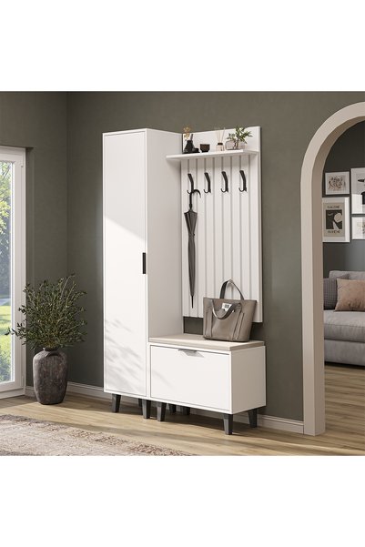 ROOMART Nord Vestiyer Takımı Lambri Askılıklı, Kapaklı Bench, Boy Doabı , Modüler Portmanto Takımı
