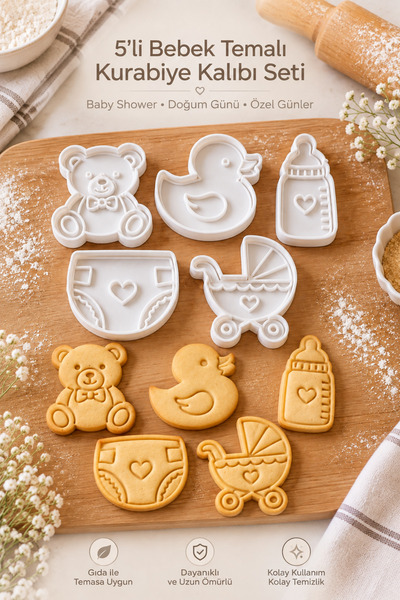 SYLVA CONCEPT Bebek Temalı Kurabiye Kalıbı 5’li Set Baby Shower ve Doğum Günü Kurabiye Kesici