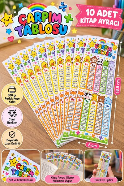 Buki'nin Atölyesi 10 Adet Çarpım Tablosu Kitap Ayracı – 18,5 x 6 cm – 300 Gr ...