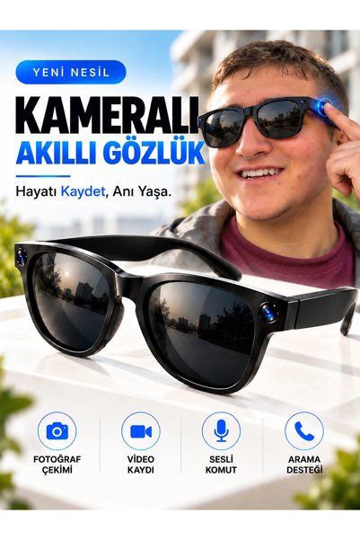 Moxti Kameralı Yapay Zekalı Gözlük 1080P Full HD Destekli Bluetooth Arama Sesli Komut