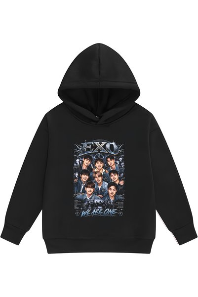 PANDORICA سويت شيرت بقلنسوة بدون جيوب للأطفال مطبوع عليه EXO KPOP