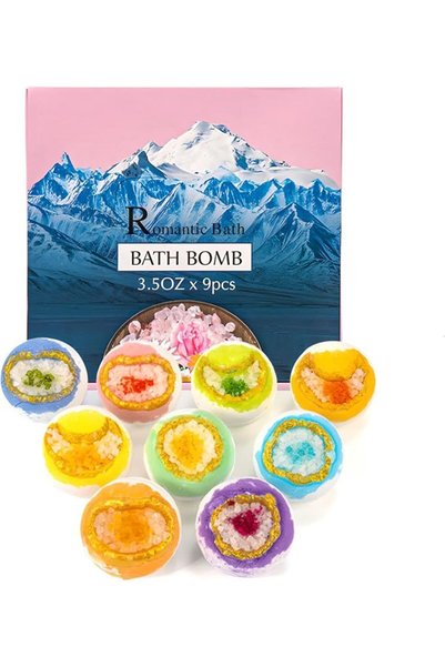 Yelajoy Crystal Bath Bombs Gift Set for Women & Men - 9pcs Natural Organic Ba...