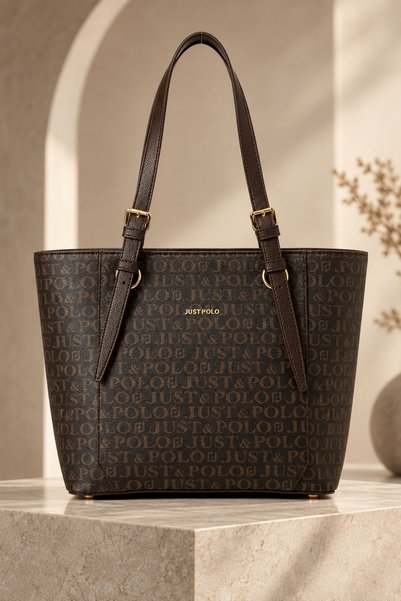 Just Polo Brown Women's Large Size Multi-Pocket Classy Model Handbag and Shou...