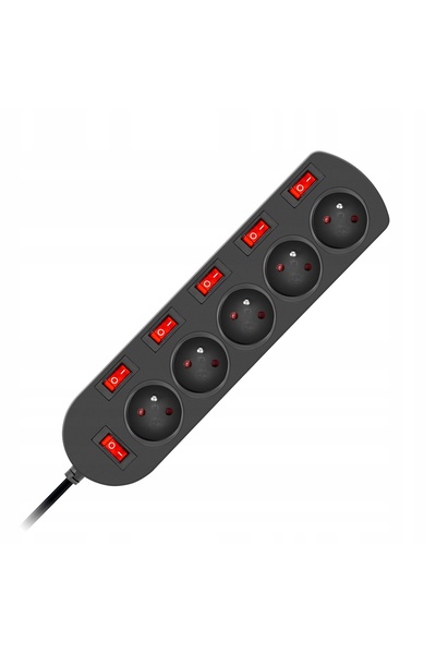 Elgotech Cablu prelungitor de uz casnic 1.5m 5gn. z/u 6 comutator negru