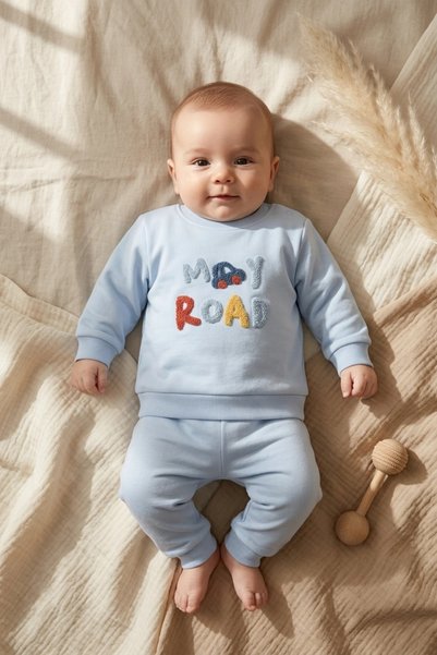 Babydonat Baby Boys My Road Embossed Boucle Embroidered Cotton Two-Thread Swe...