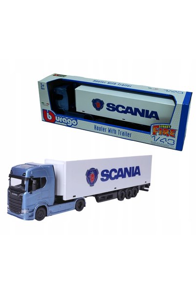 BBURAGO SCANIA 770S 1:43 18-31468 CAMION ALBASTRU CU REMORCĂ