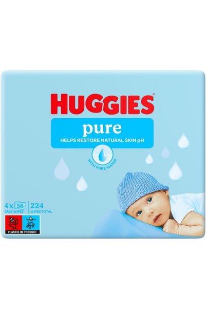 Huggies Pure, Wipes, 4 Packs (224 Wipes Total) - Natural Wet Wipes for Sensit...