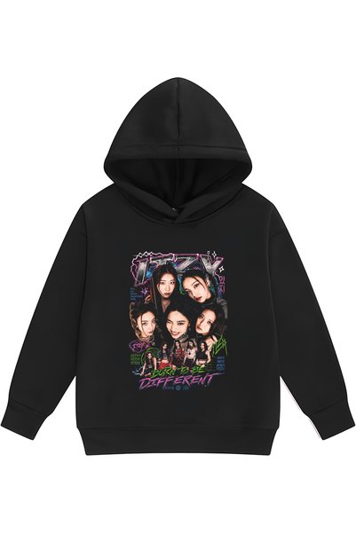 PANDORICA سترة ITZY KPOP مطبوعة للأطفال بدون جيوب وقلنسوة