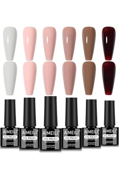 AIMEILI 6-Pack Glitter Gel Nail Polish Winter Colors Set, UV LED Soak Off Nai...