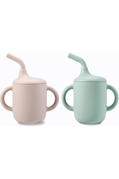 TERRIFI Baby Training Cup Set 2 Pack, Silicone Sippy Cups with Handles and St...