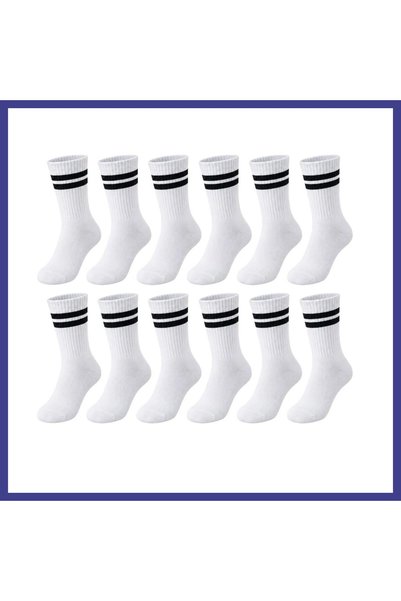 Generic Brand Unisex White Socks with Black Stripes Set of 12 Long Socks Dail...