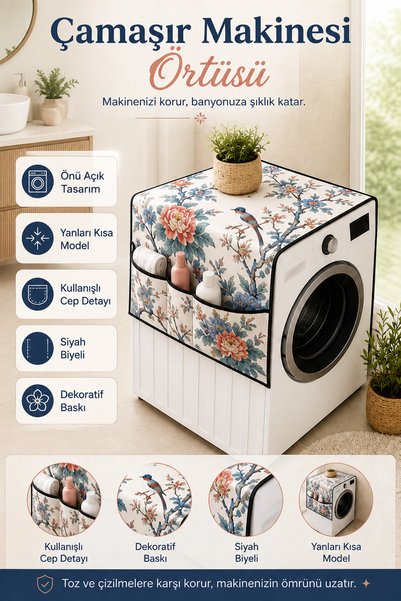 Çamaşır Makinesi Örtüsü Yan Cepli Organizer Tasarım