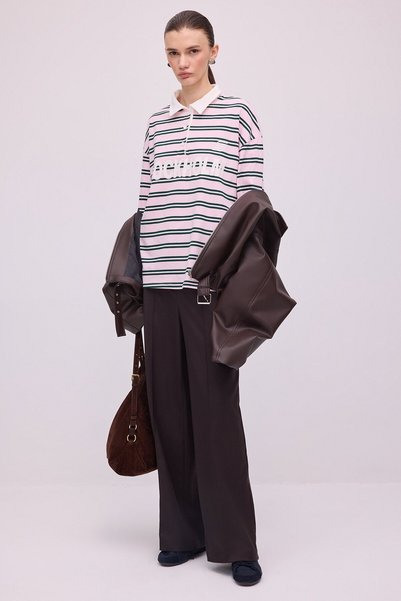 Touché Privé Polo Collar Striped Sweatshirt