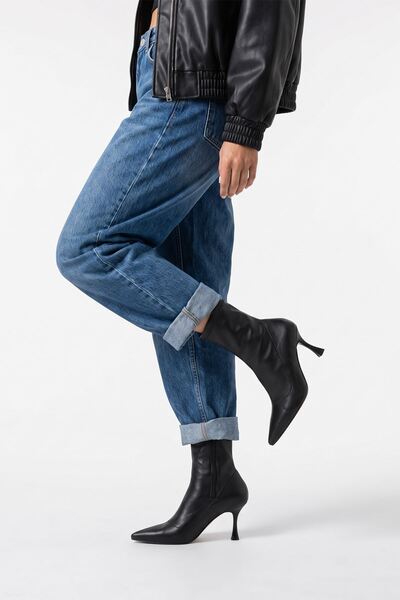 MODAADAM Women's Desire Thin Heeled Zippered Stretch Boots - Black-Leather