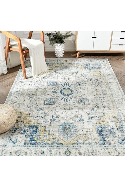 jinchan Vintage Carpet Medallion Washable Accent Rug Brick Red 152x213CM