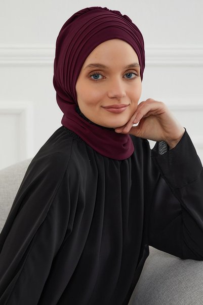 METKAR عمامة جاهزة من الشيفون بتصميم كروس فولد، HT-48 بلون البرقوق