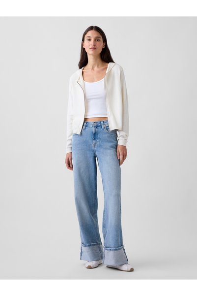 GAP Kadın Açık Mavi High Rise Stride Cuffed Wide-Leg Jean Pantolon