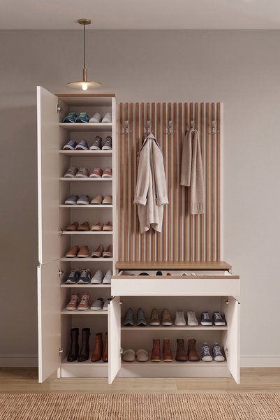 Eymense Rino Askılıklı Çekmeceli MDF Kapaklı %100 MDF İkili Portmanto
