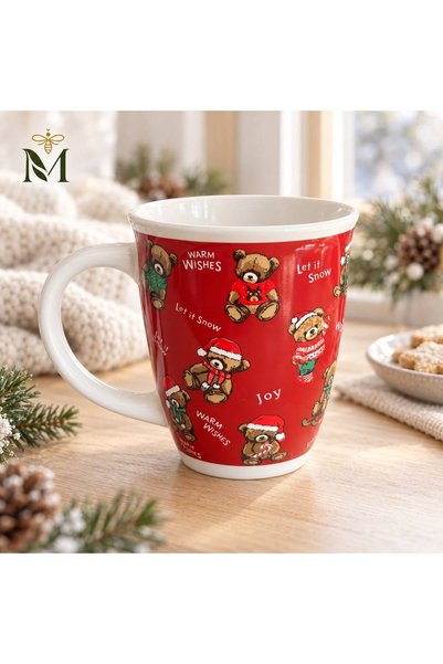 MLN HOME Червена чаша с плюшени мечета, коледна магия във всяка глътка.
