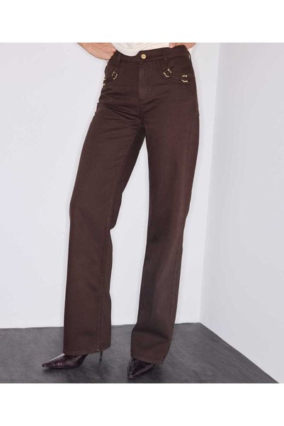 İpekyol Metal aksesuarlı wide leg jean pantolon