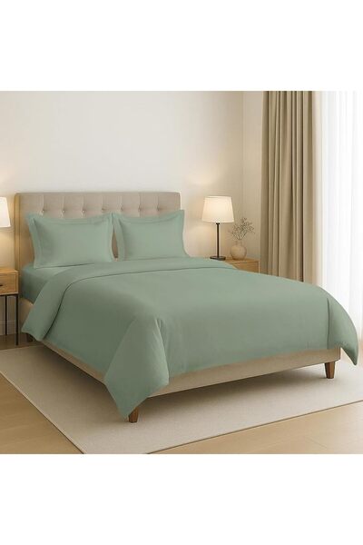 PIZUNA 100% Cotton Duvet Cover Queen Size Set 220x230 cm Sage, 400 Thread Cou...